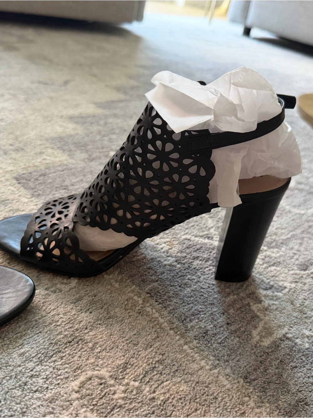 Via Spiga Black Laser-Cut Block Heel Sandal